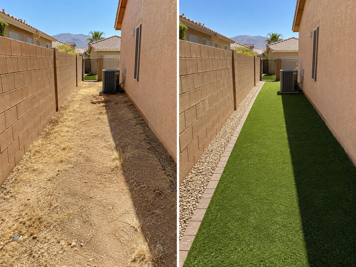 Desert front yard before and after turf conversion
